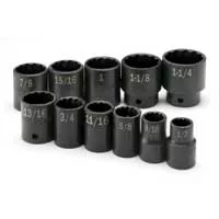 1/2 In Dr 12-Pt Std SAE Impact Socket Set - 11-Pc