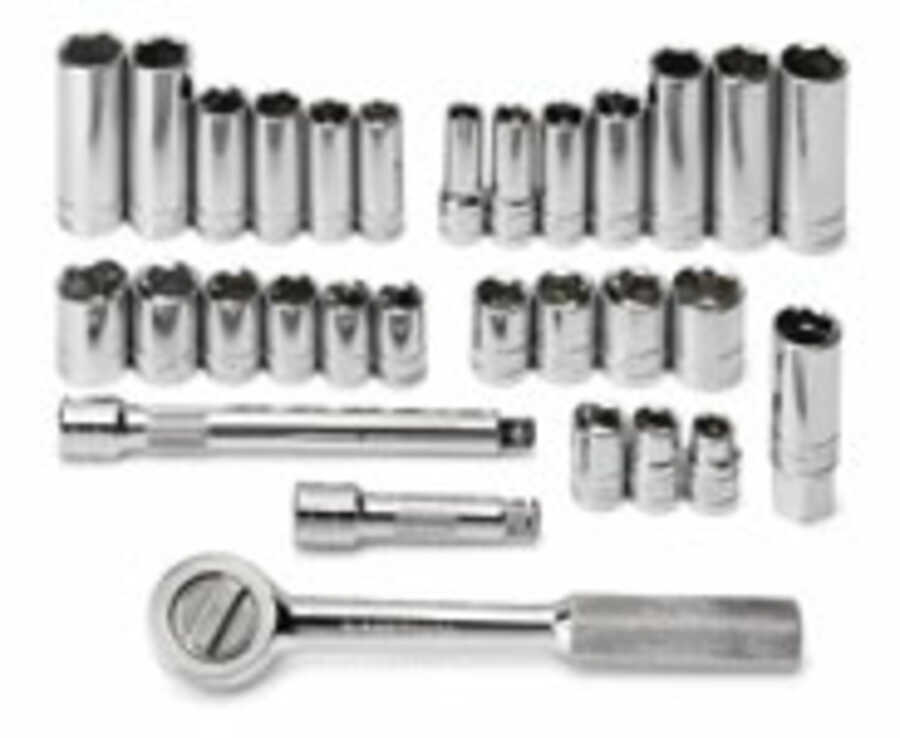3/8 In Dr 6 Pt SAE / Metric Deep/Std Socket Set - 30 Pc