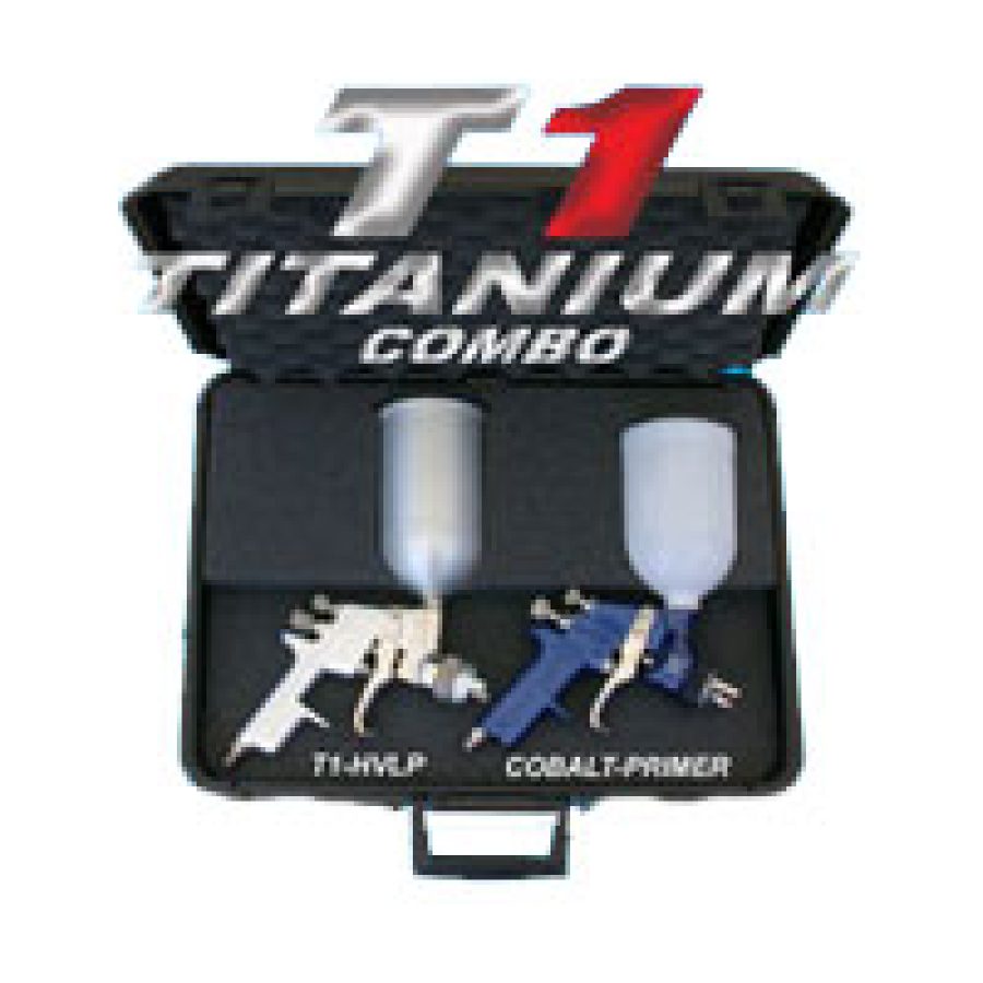 T1 Titanium Combo 1.3mm HVLP Spray Gun w/ COBALT 1.5mm HVLP Prim