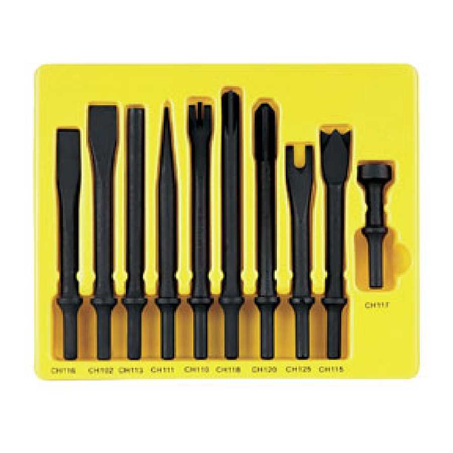 10-Piece Grey Pneumatic Impact Chisel Set CS110
