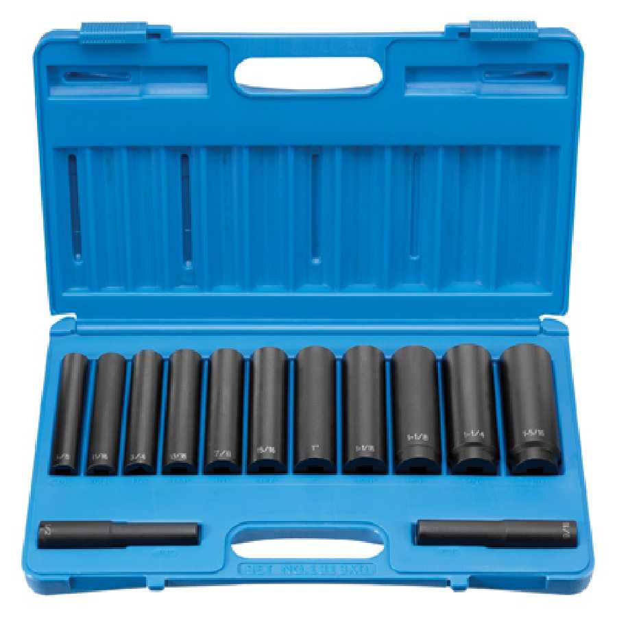 1/2 In Dr Extra Deep SAE Imapact Socket Set - 13-Pc