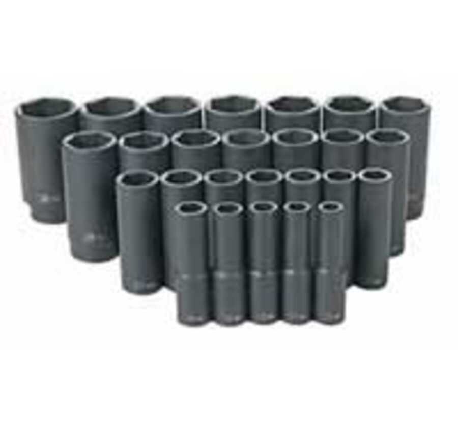 1/2 In Dr 6-Pt Metric Deep Length Impact Socket Set - 26-Pc