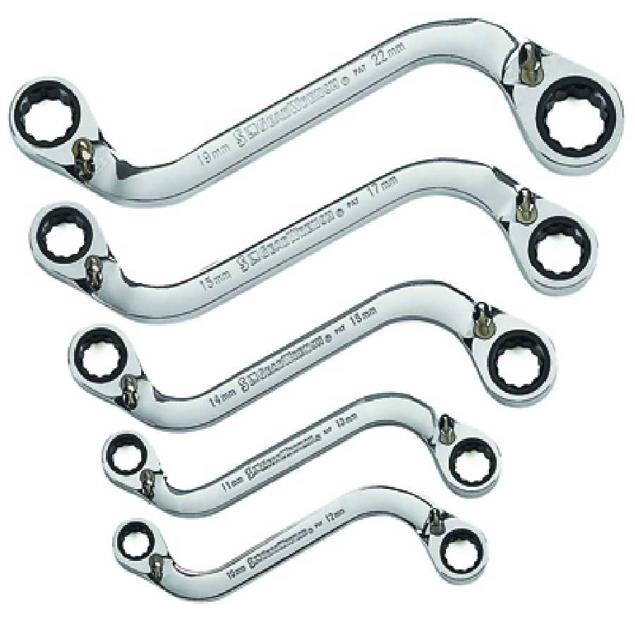 S-Shape Metric Reversible Double Box Ratcheting Wrench Set 5 Pc