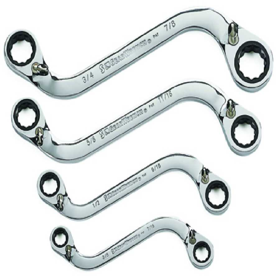 S-Shape Fractional SAE Reversible GearWrench Set 4 Pc