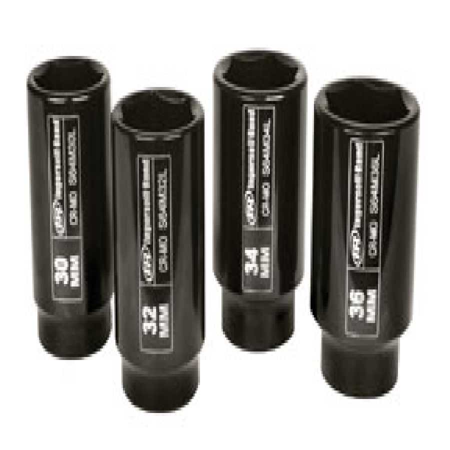 1/2 Inch Drive Metric Deep Axle Nut Service Impact Set - 4-Pc