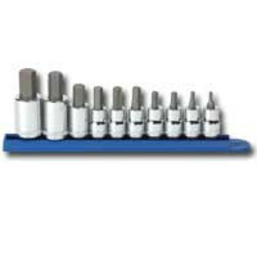 3/8 Inch & 1/4 Inch Drive Metric Hex Bit Socket Set - 10-Pc