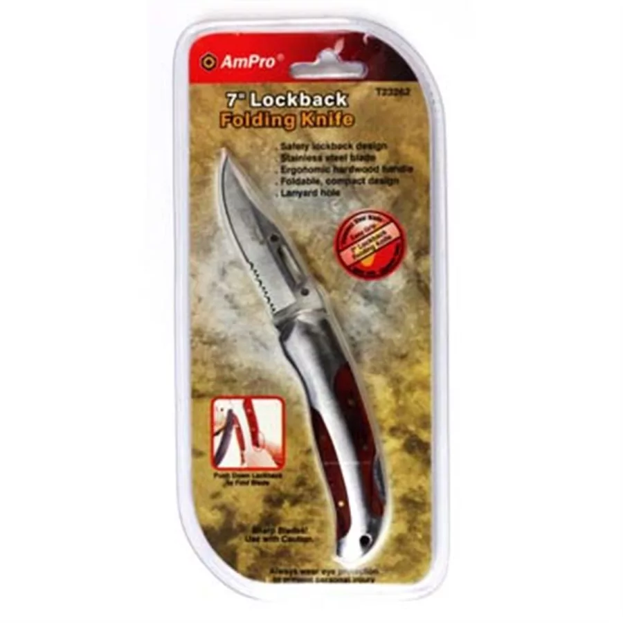 7" Lockback Fold Knife-Wood Hn