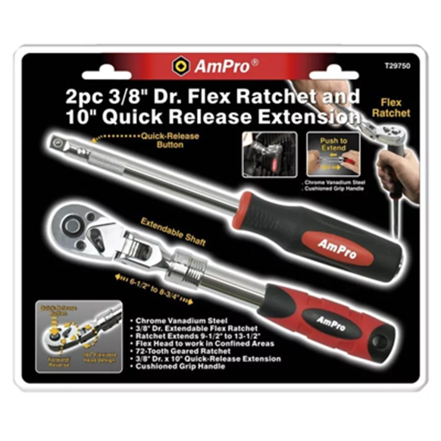 2pc 3/8" dr flex ratch/10" qk 2pc 3/8" dr flex ratch/10" qk