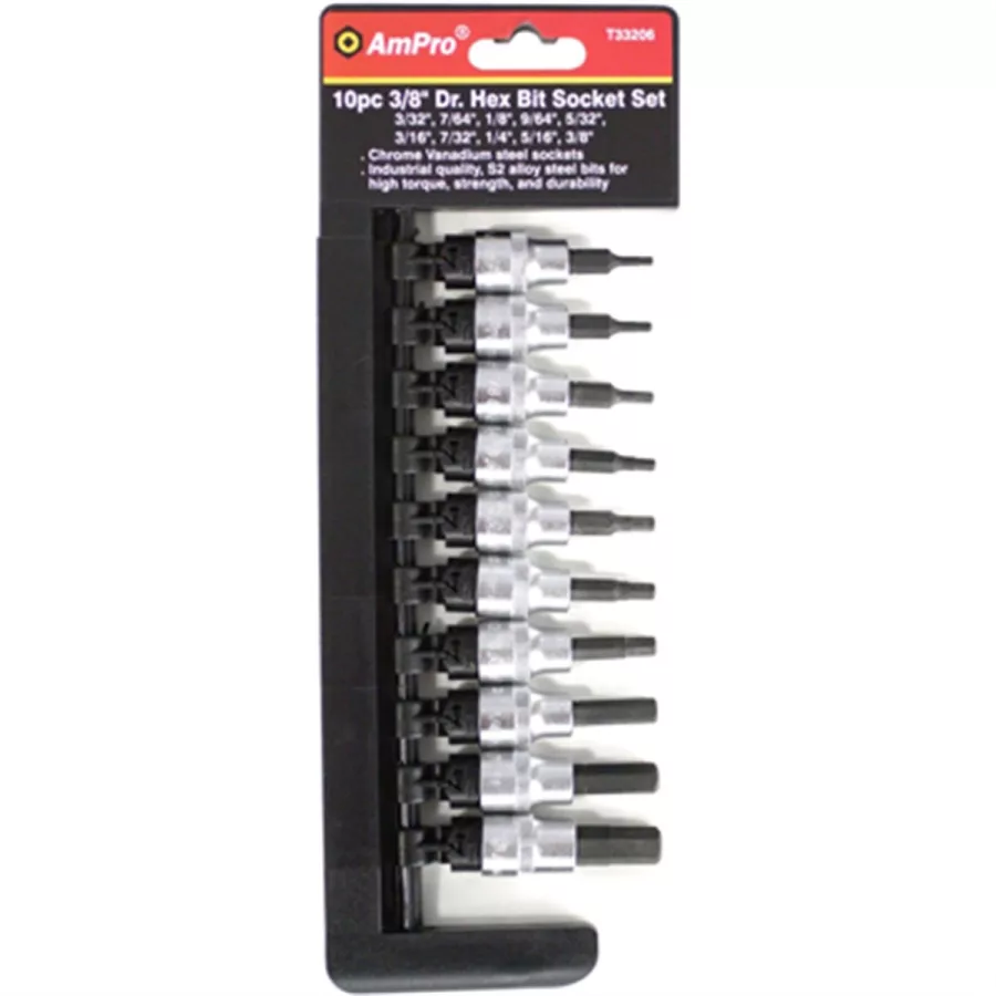 10 Pc 3/8" Dr Hex Bit Socket