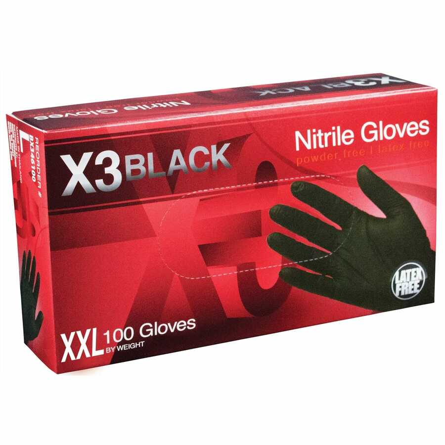 XXL X3 Powder Free, Textured, Black Nitrile