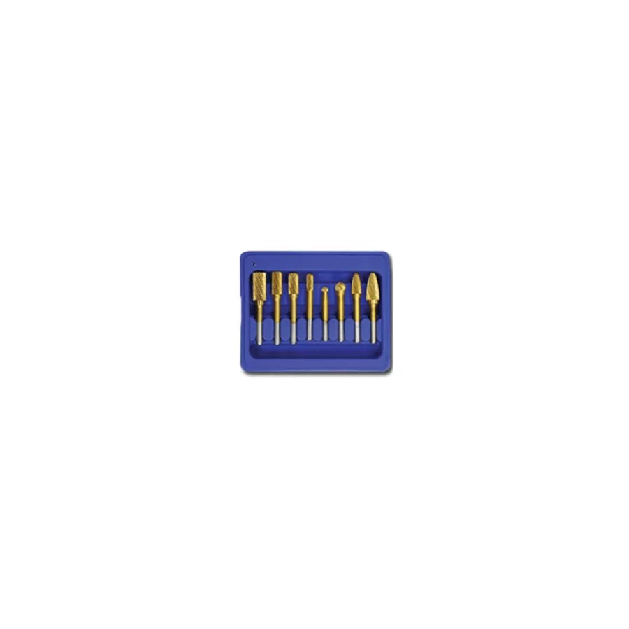 Double Cut Carbide Rotary Bur Set w/ Titanium Tips - 8-Pc Double Cut Carbide Rotary Bur Set w/ Titanium Tips - 8-Pc
