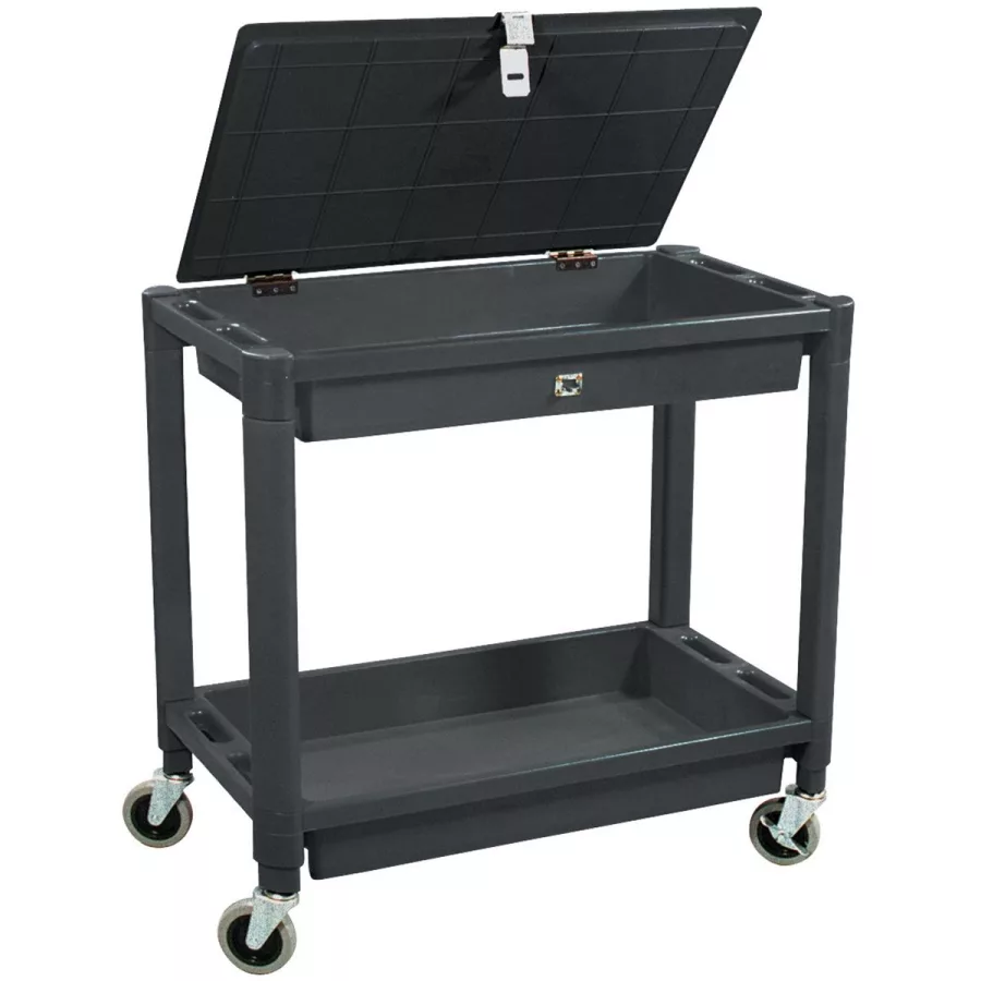 Plastic Service Cart 2 Shelf 300 Lb Capacity - 30 In Black Plastic Service Cart 2 Shelf 300 Lb Capacity - 30 In Black