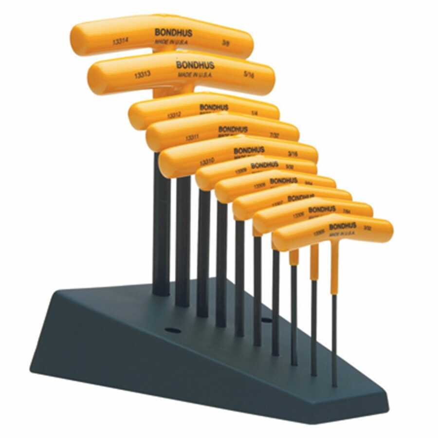 Bondhus | 13390 | Bondhus 10-Pc SAE T-Handle Hex Key Set 3/32-3/8" with Stand