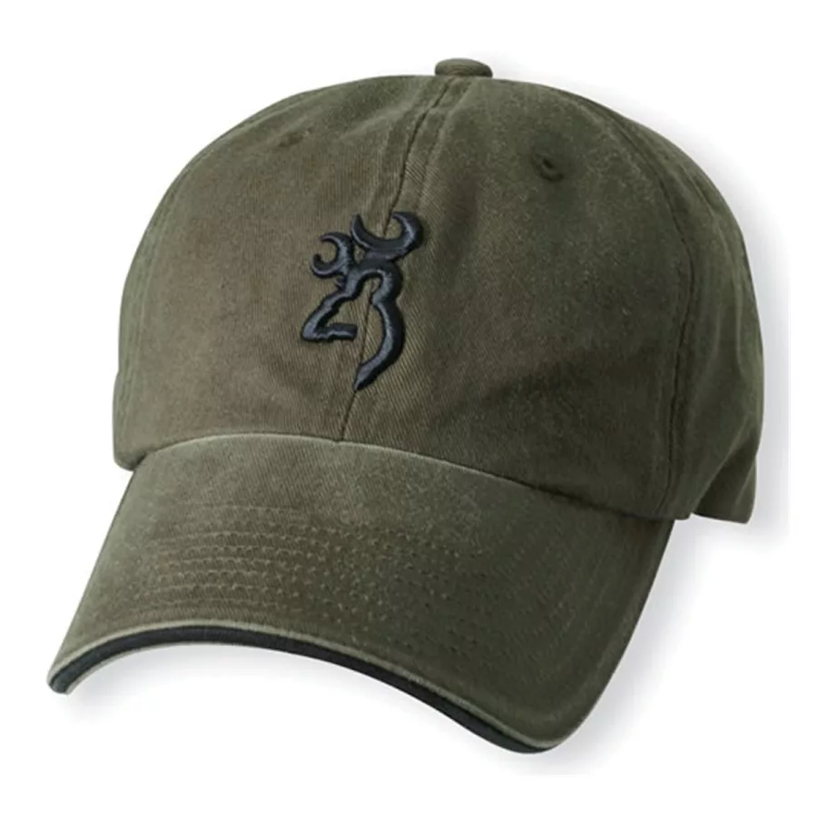 twiil cap w/ 3D buckmark and pipe brim olive color twiil cap w/ 3D buckmark and pipe brim olive color