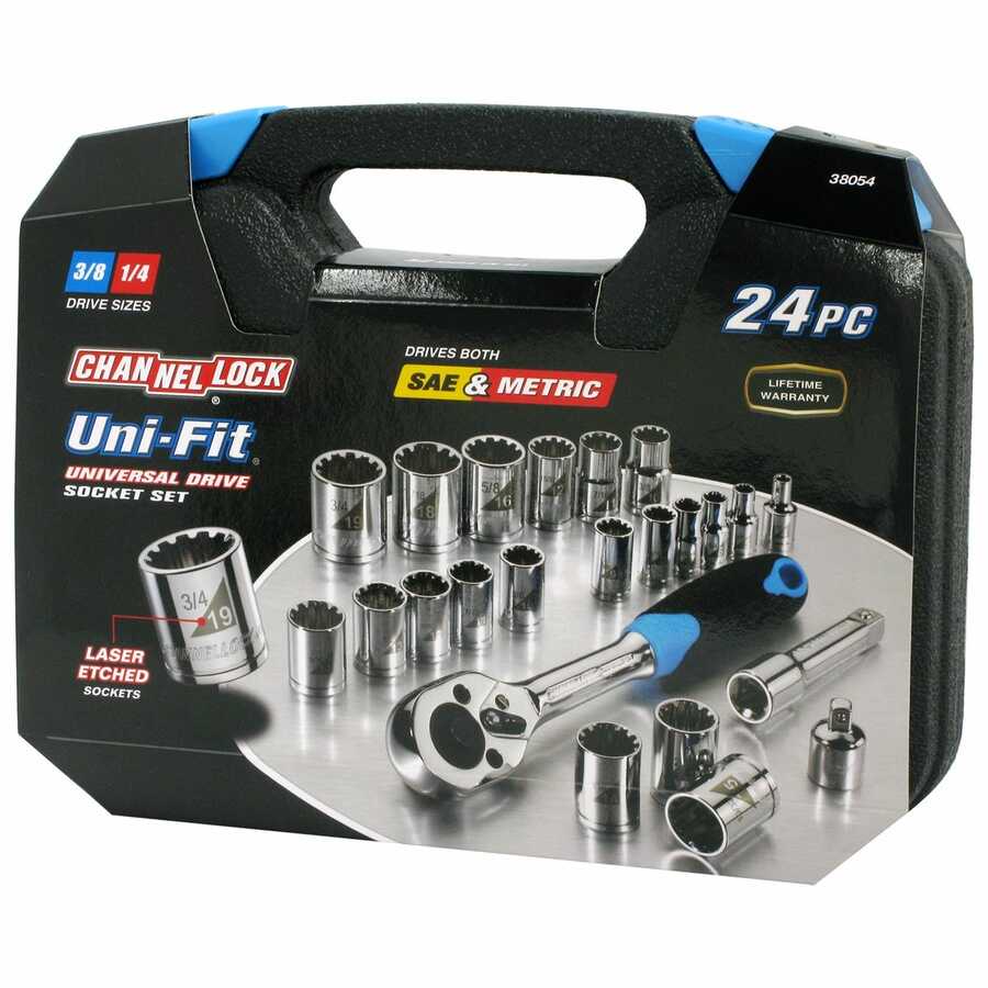 1/4 & 3/8 Inch Drive Uni-Fit Socket Set 24 Pc