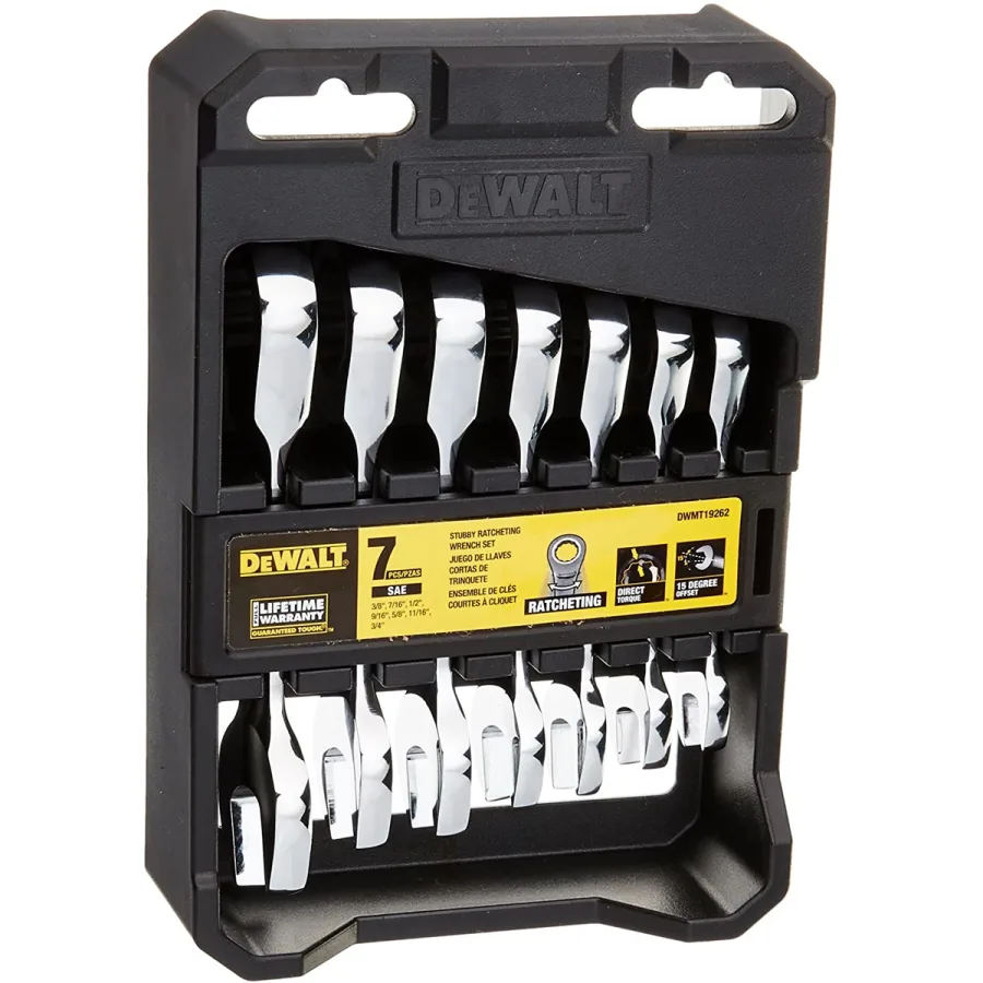 (image for) DEWALT 7PC STUBBY SAE RATCHETING WRENCH SET