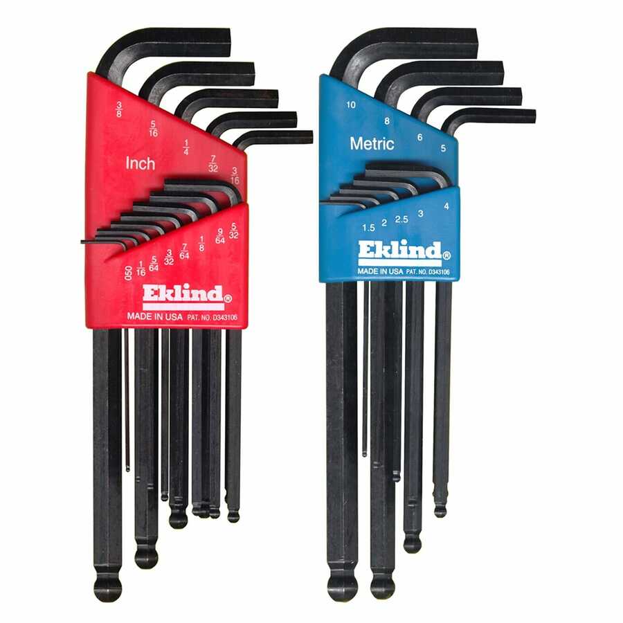 22-Pc Ball Hex Key Set Combo .050-3/8In 1.5-10mm