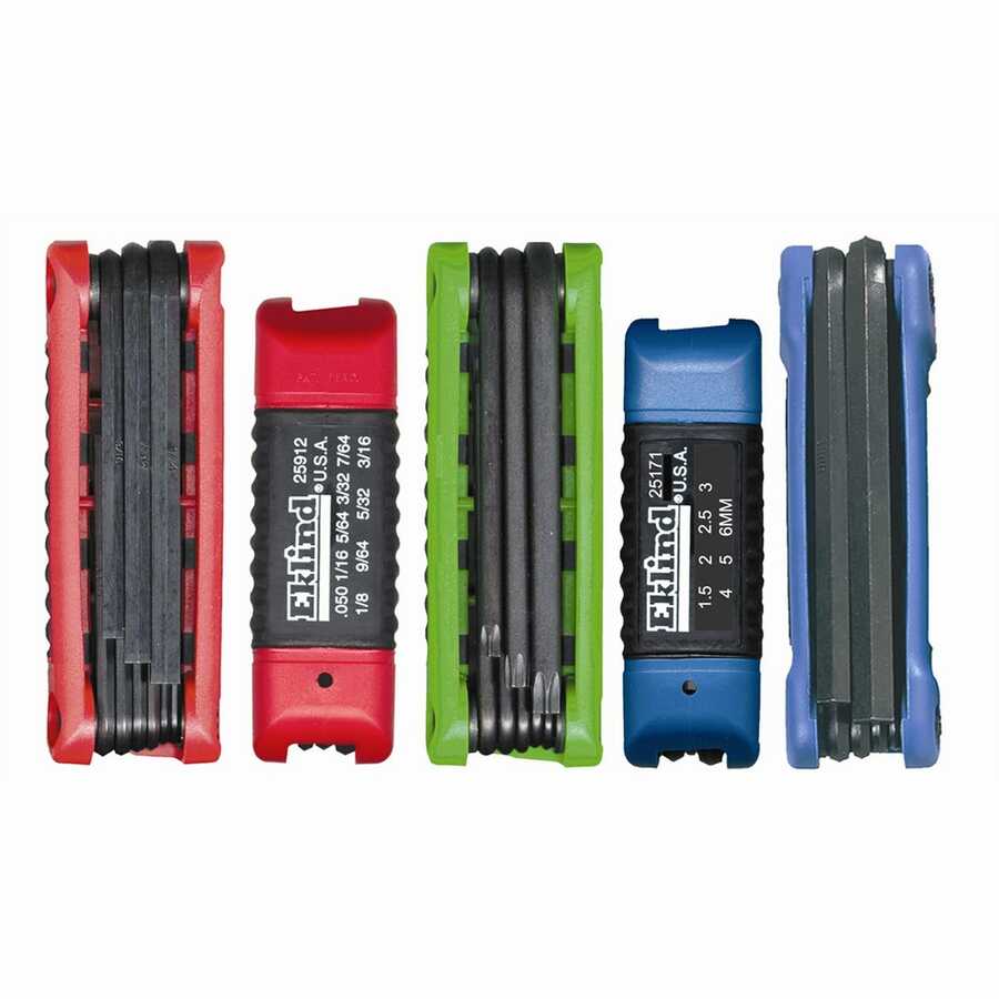 5 Sets of Ergo-Fold Fold-up Hex Key and Torx Key Sets