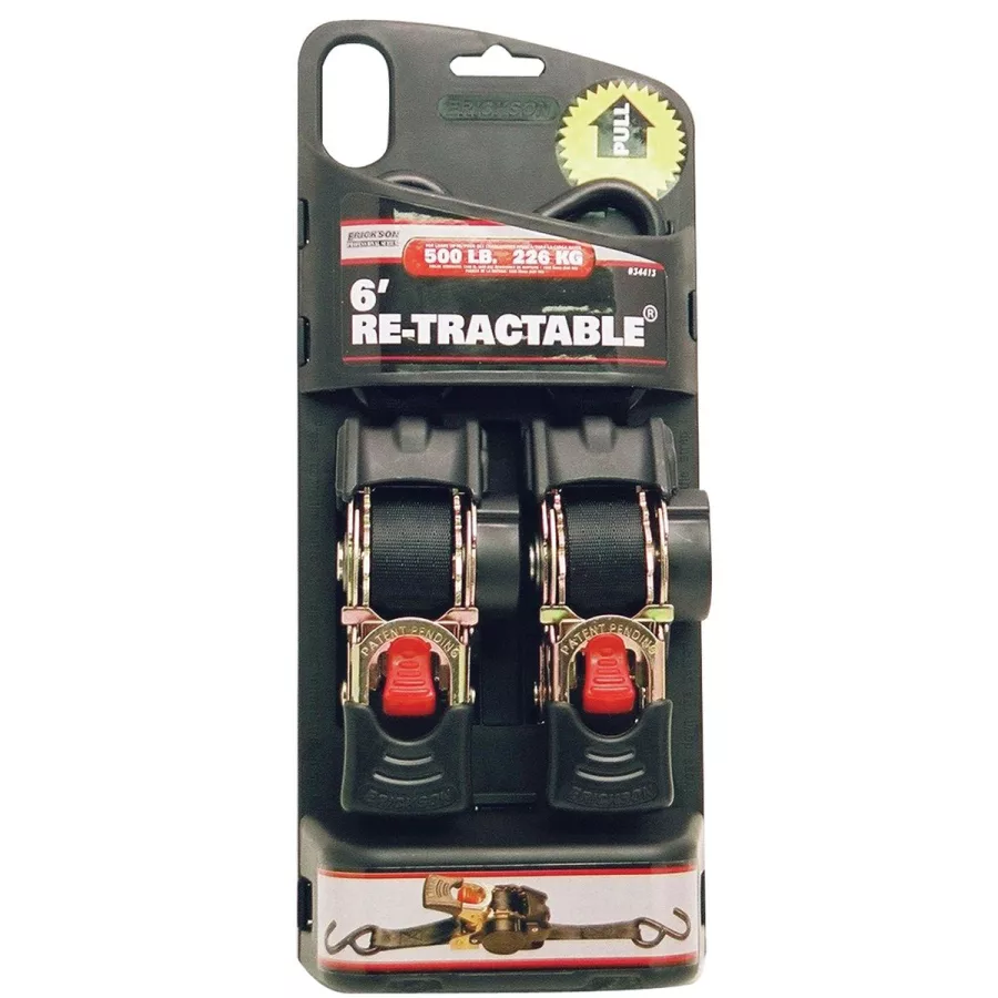 2-PK 1" X 6' RETRACTABLE RATCHET STRAP 1500 LB