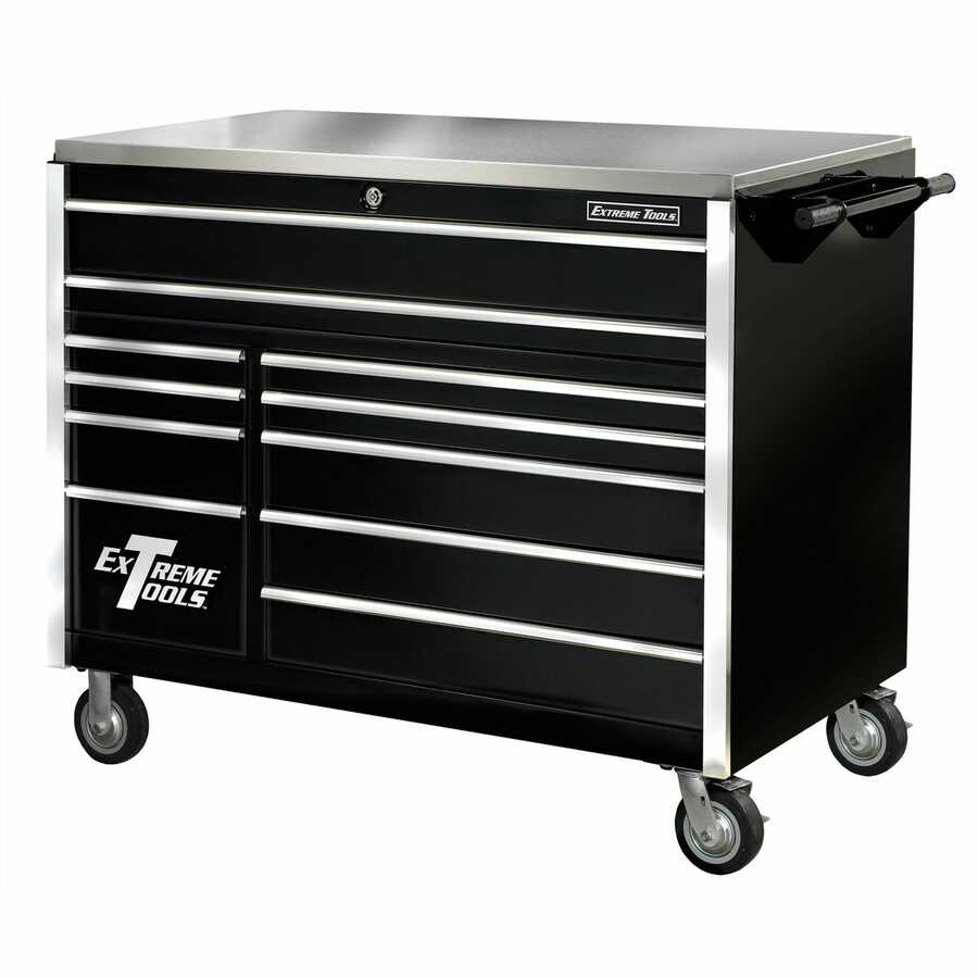 55 Inch 11 Drawer Professional Roller Cabinet in Black