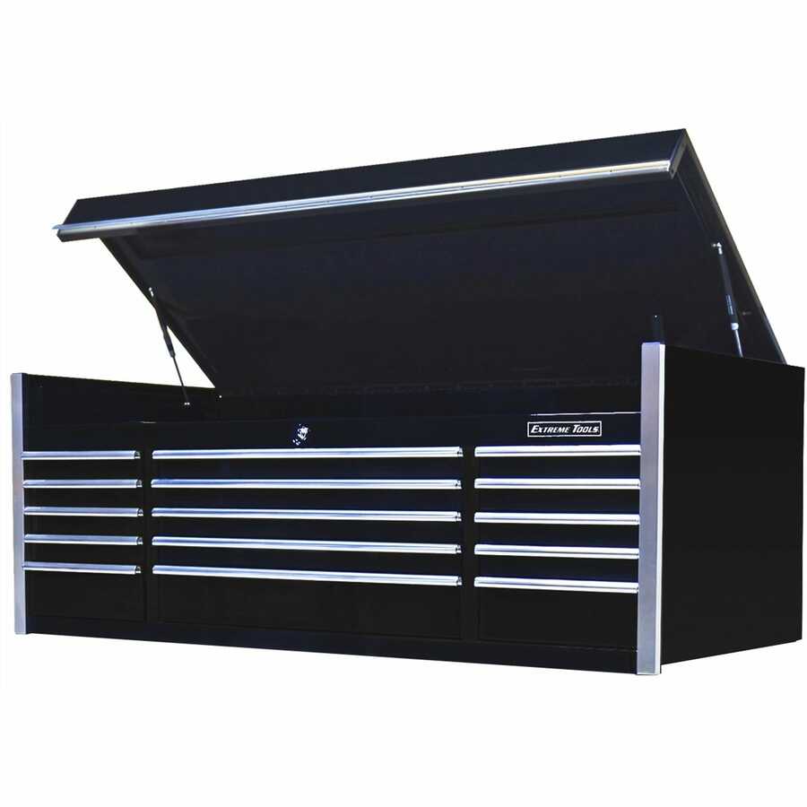 72 Inch 15 Drawer Triple Bank Professional Top Chest - Black