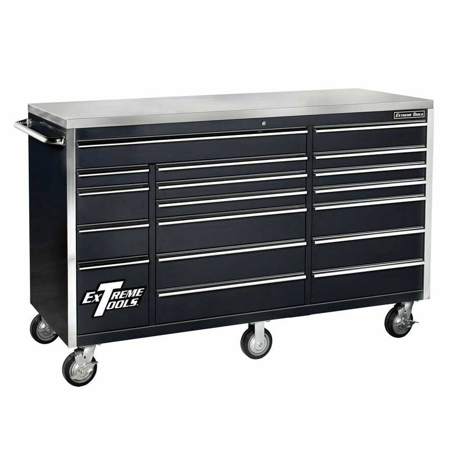 72" 18 Drawer Professional Triple Bank Roller Cabinet - Black Fr
