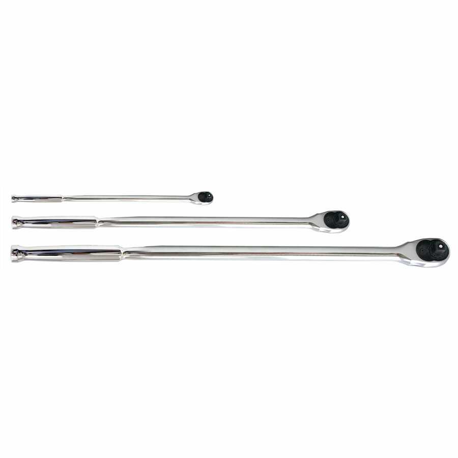 1/4, 1/2, 3/8 Inch Drive Xtra Long Non-Flex Head Ratchet Set 3 P