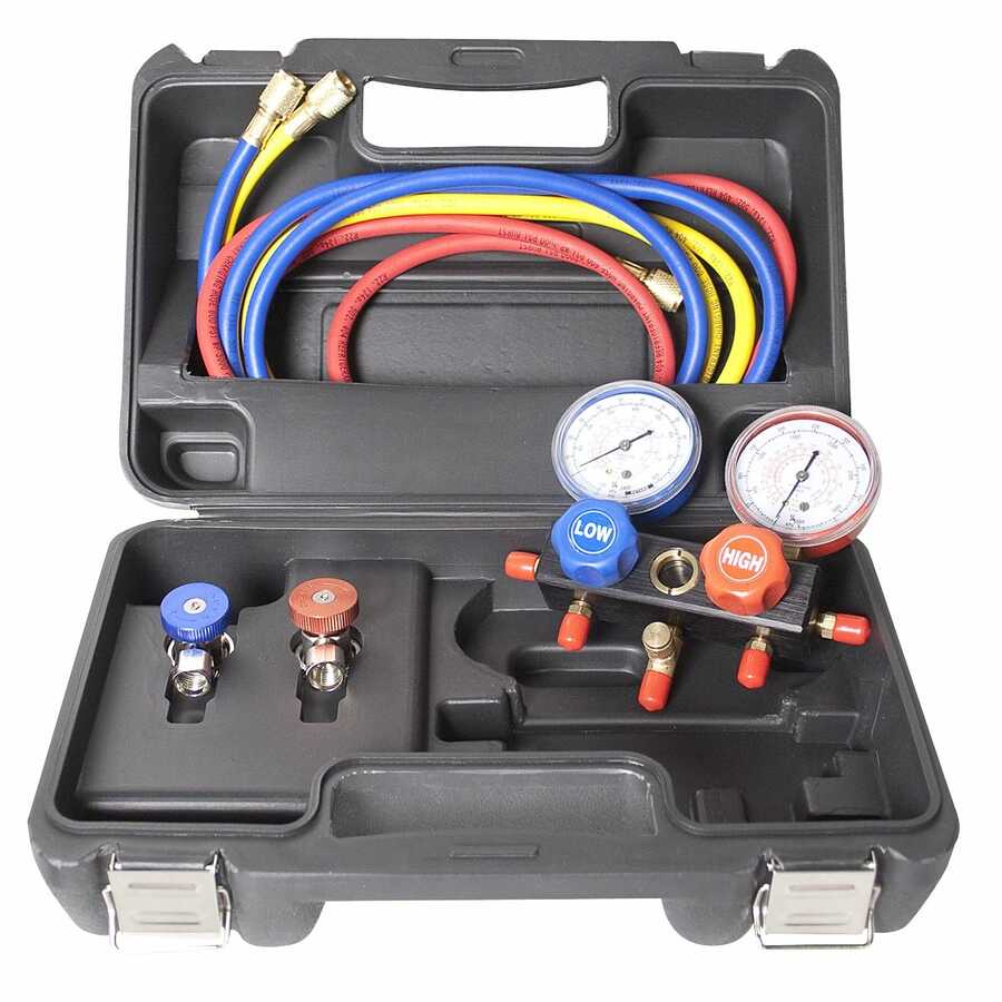 R134a Aluminum Block Manifold Gauge Set w Manual Couplers