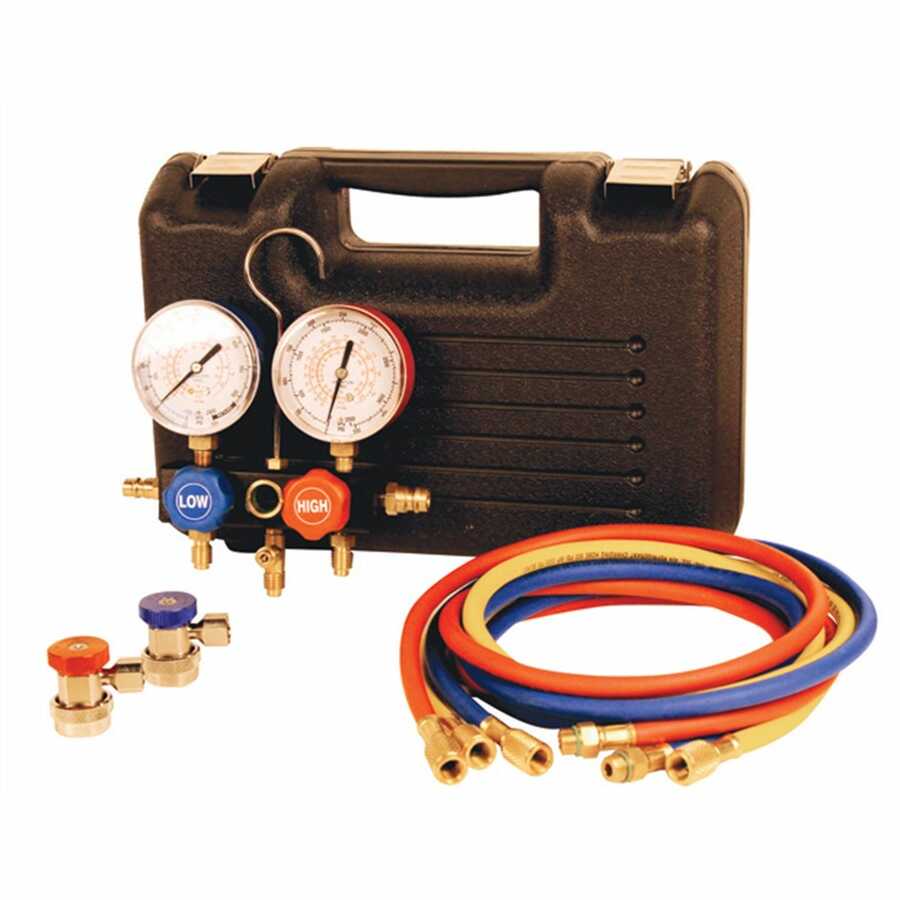 Heavy Duty R134a Manifold w 10 Ft Charging Hoses