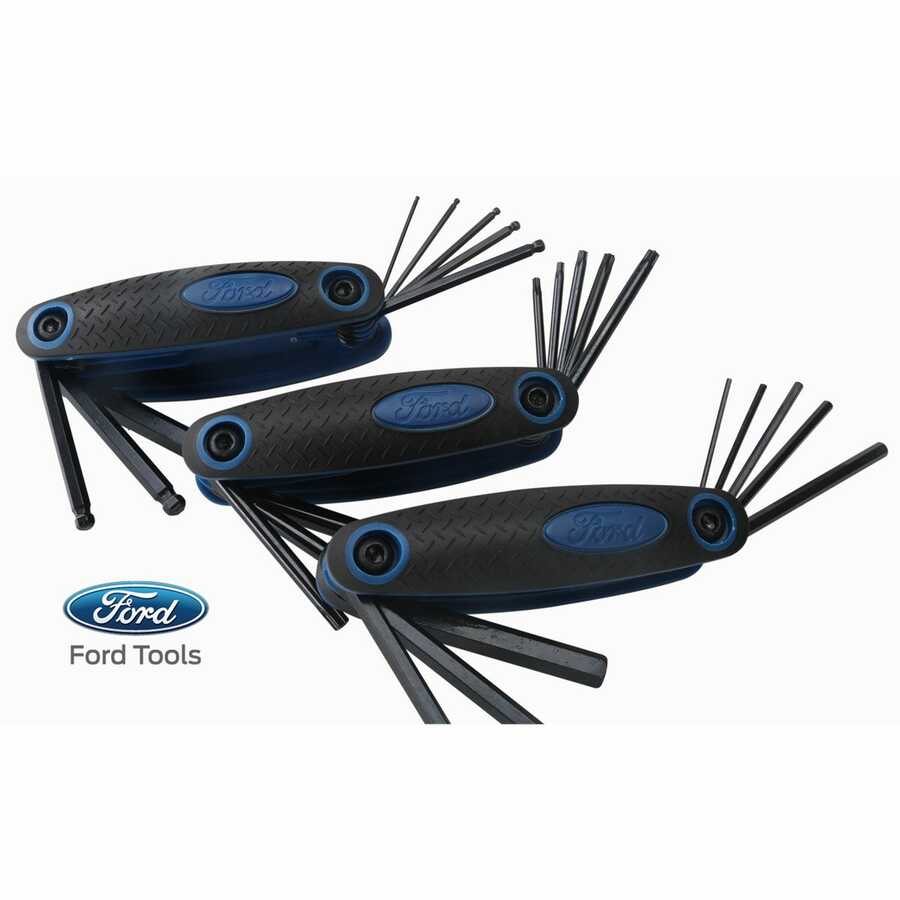 3Pc Folding Hex Key Set Metric Std, Ball and Torx