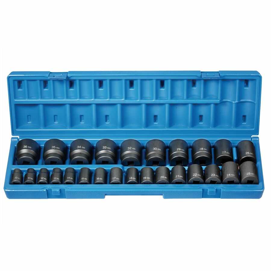 1/2 In Dr 12-Pt Metric Impact Socket Set - 26-Pc