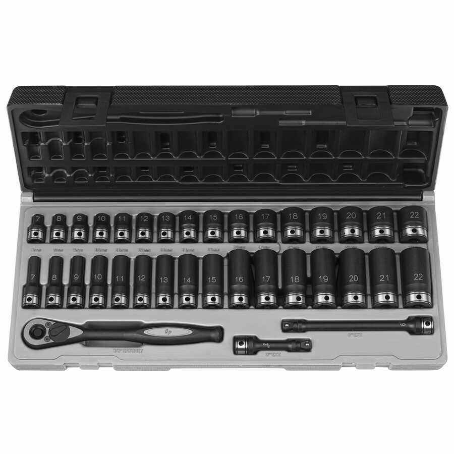 3/8 Inch Drive 12-Pt Std/Deep Metric Duo-Socket Set - 35-Pc