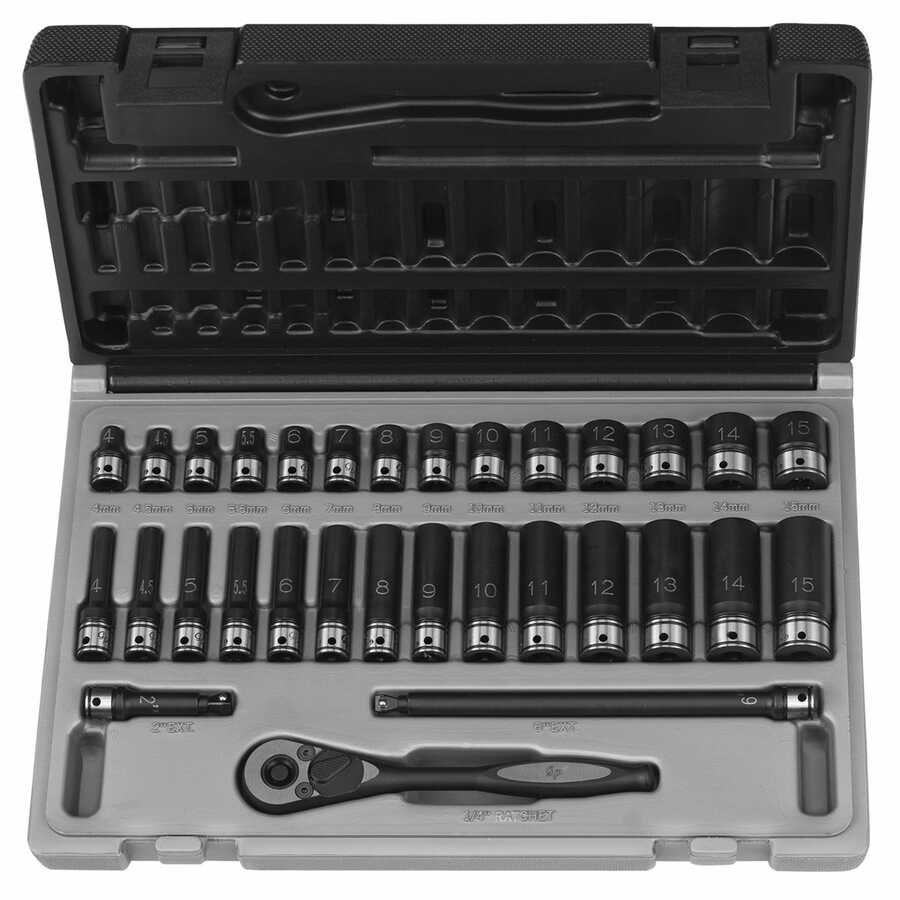 1/4 In Dr 12-Pt Std & Deep Metric Duo Socket Set - 31-Pc