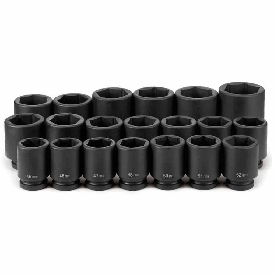 1 Inch Drive Deep Length Metric 6 Pt Impact Socket Set 20 Pc