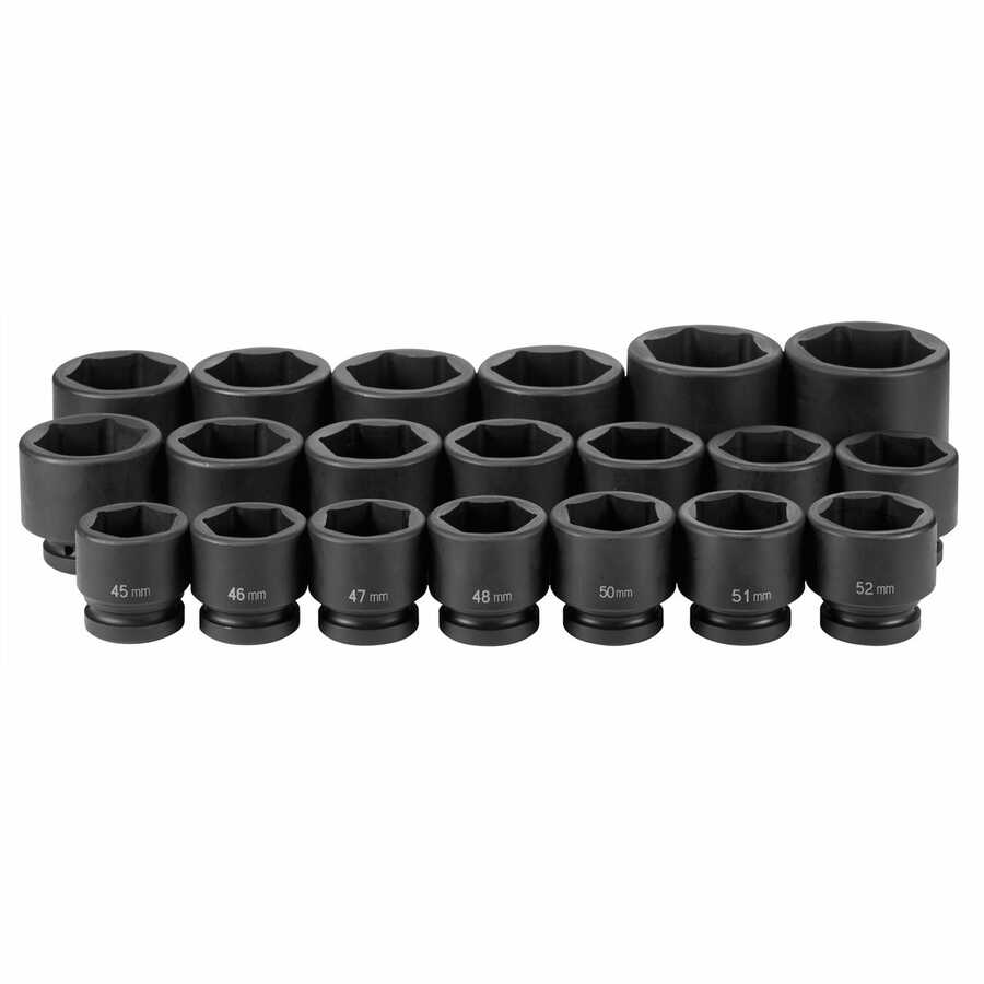 1 Inch Drive Standard Length Metric 6 Pt Impact Socket Set 20 Pc