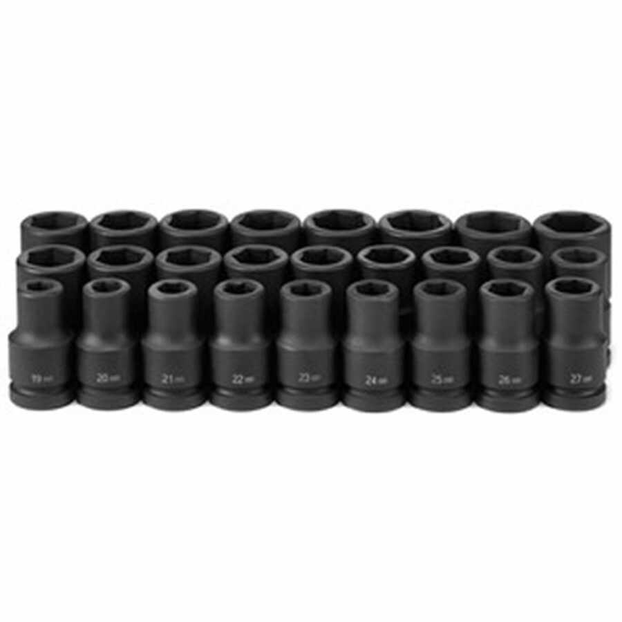 1 Inch Drive Deep Length Metric 6 Pt Impact Socket Set 26 Pc 19-