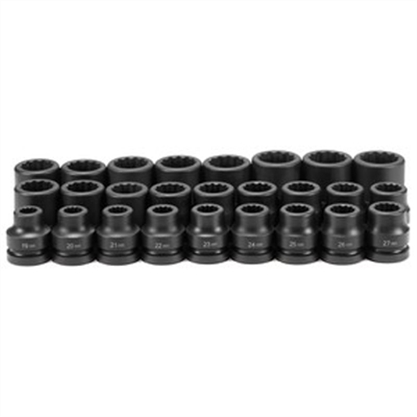 1 Inch Drive Standard Length Metric 12 Pt Impact Socket Set 26 P