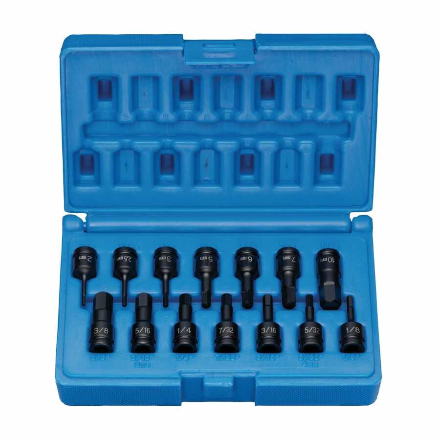 1/4'' Drive Fractional & Metric Hex Driver Set - 14-Pc