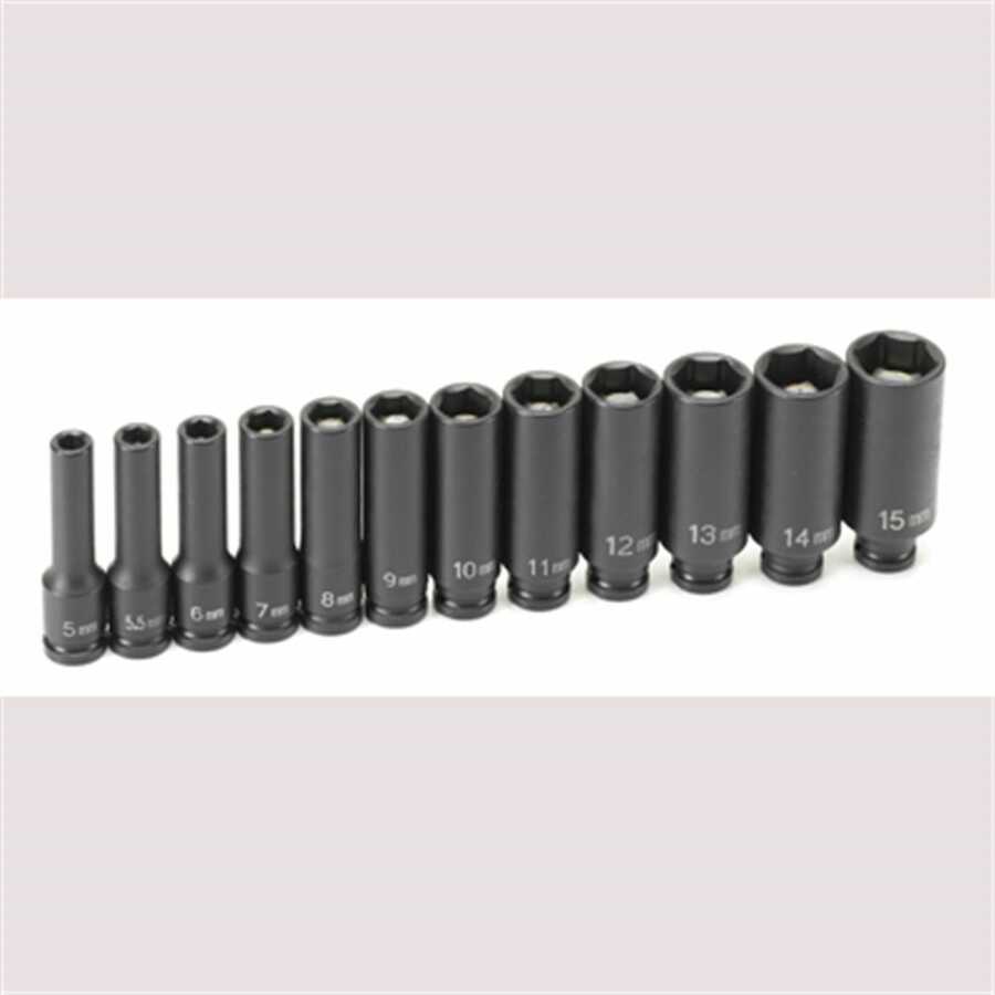 Grey Pneumatic 1/4" Deep Metric Magnetic Impact Socket Set 12pc