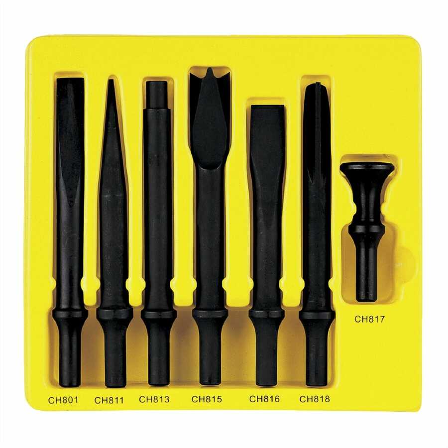 7pc AIR HAMMER TOOL with 5 CHISELS and Regulator 2-5/8" Stoke Long Style 190mm 