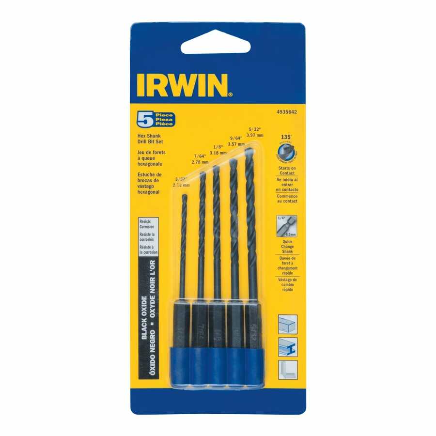 5 Piece Black Oxide Hex Shank Drill Bit Set