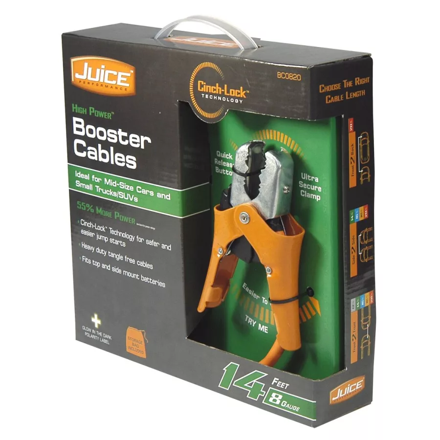 14 ft 8 gauge Juice Booster Cables w/ Cinch-Lock