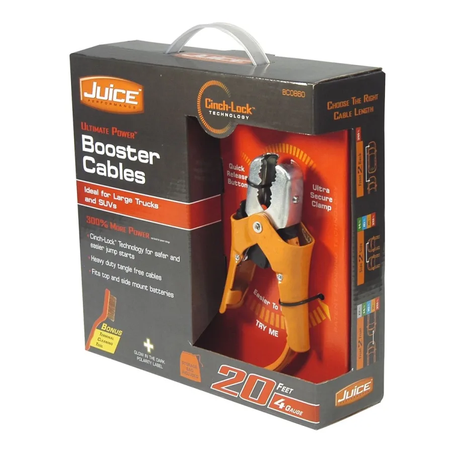 20 ft 4 gauge Juice Booster Cables w/ Cinch-Lock (image for) 20 ft 4 gauge Juice Booster Cables w/ Cinch-Lock