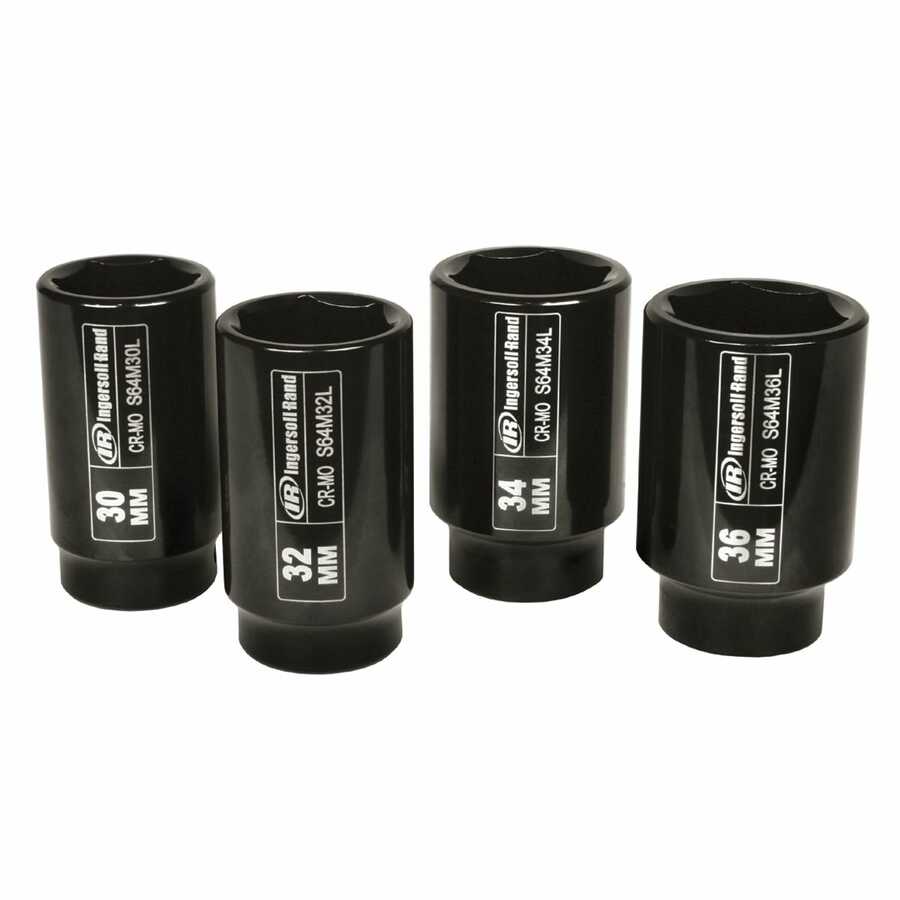 1/2 Inch Drive Metric Deep Axle Nut Service Impact Set - 4-Pc