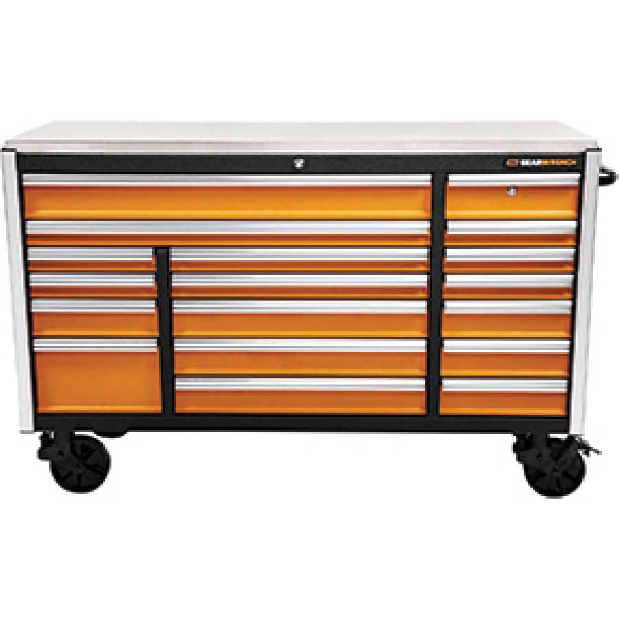 72" 18 Drawer Rolling Tool Cabinet with Stainless Steel Worktop