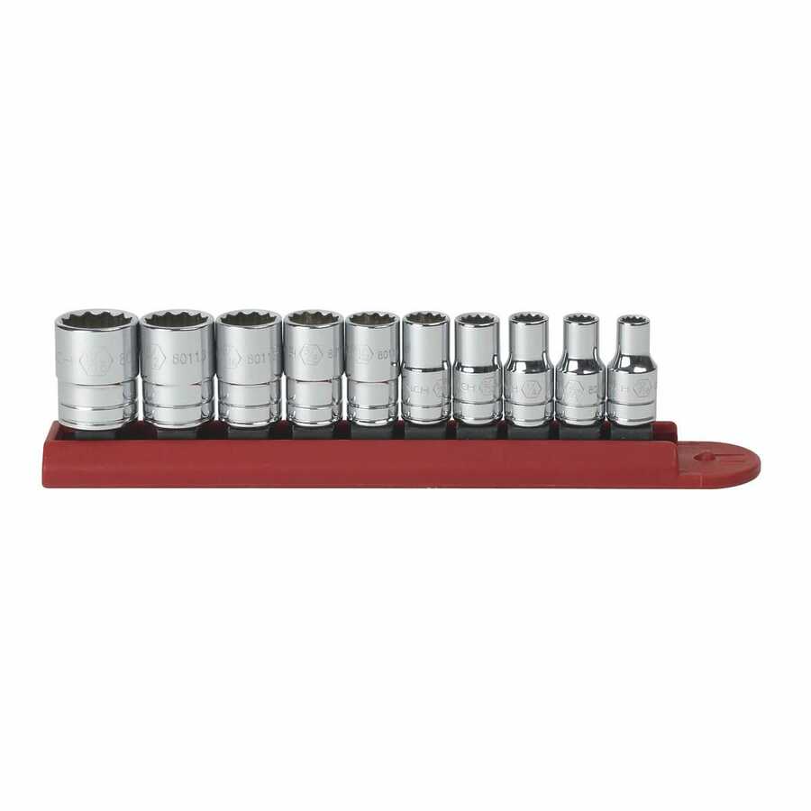 1/4\\ Drive 10 Piece 12 Point SAE Fractional Socket Set\"