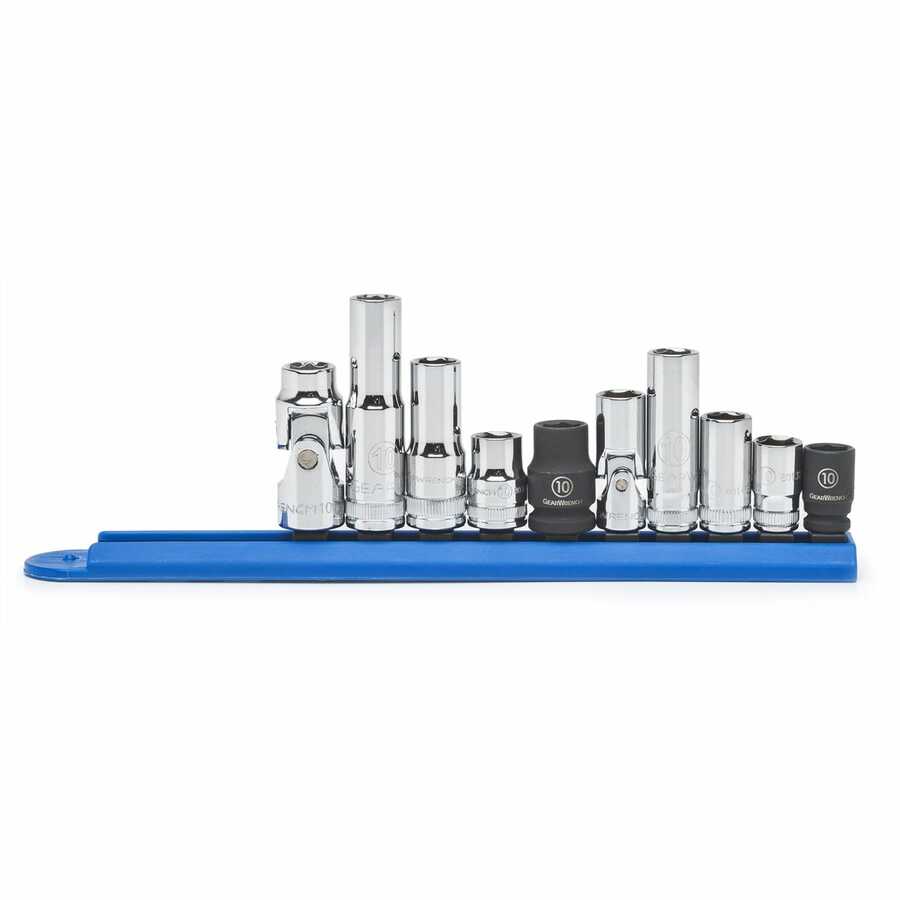 10 Piece 1/4" & 3/8" Drive 6 Point 10mm Socket Set
