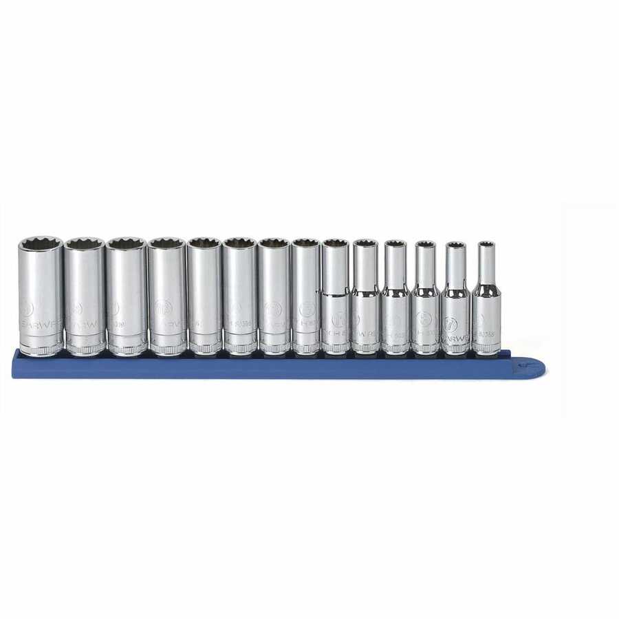 3/8 In Dr Metric 12-Pt Deep Socket Set - 14-Pc