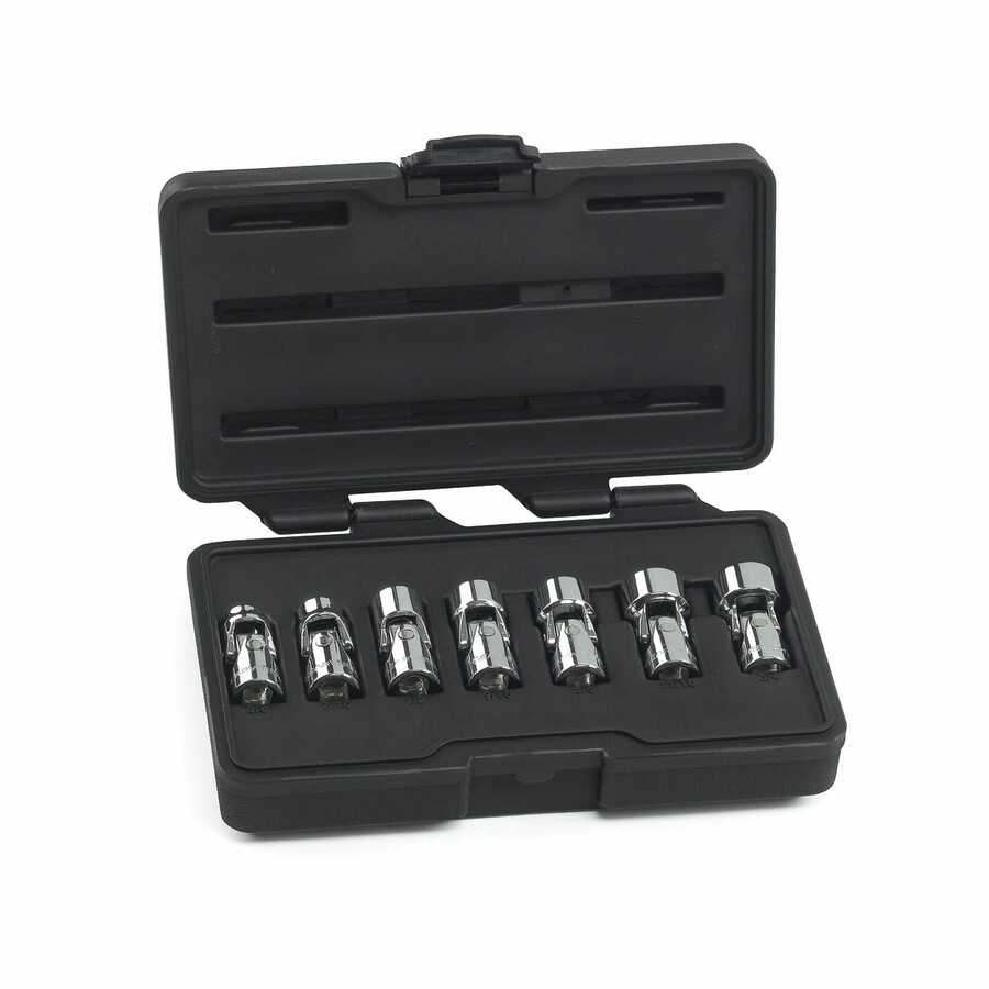 3/8 Inch Drive Fractional SAE 6 Pt Universal Flex Socket Set 7 P