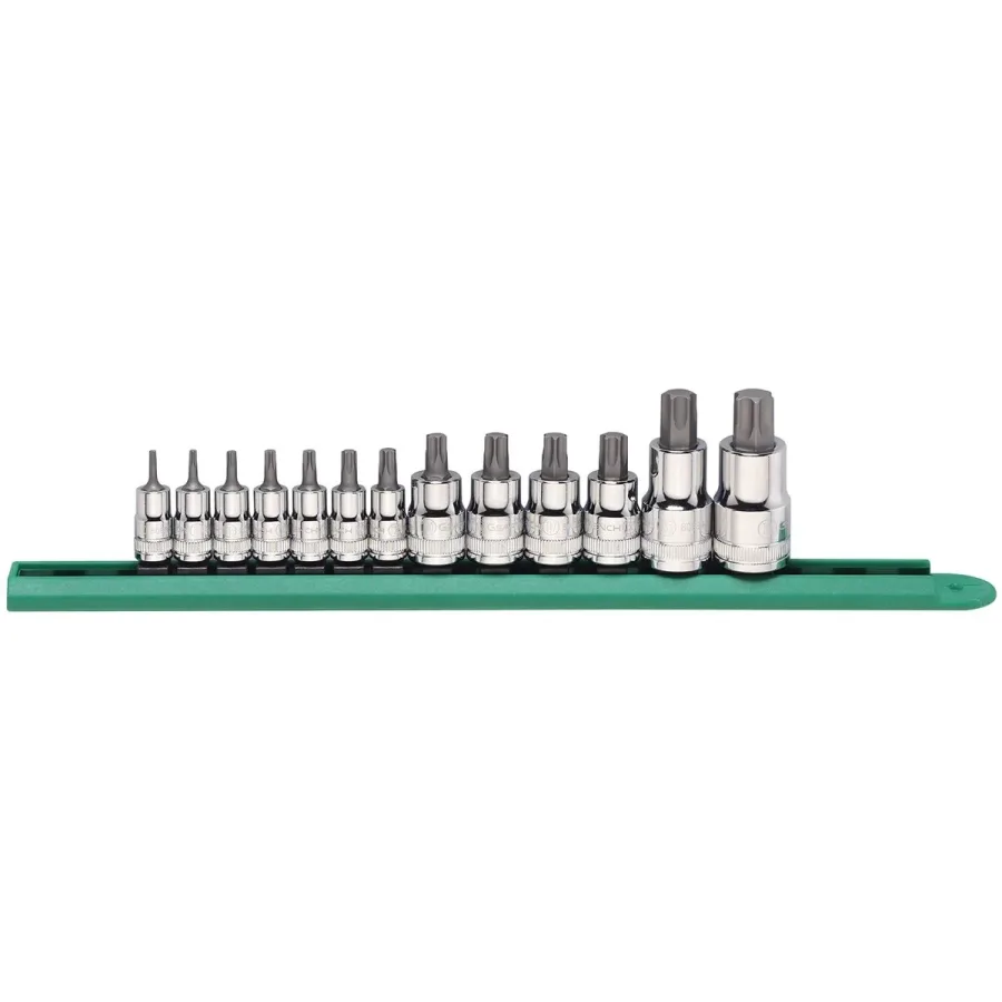 (image for) 1/4, 3/8, 1/2 Inch Drive Stubby Torx Bit Set 13-Pc